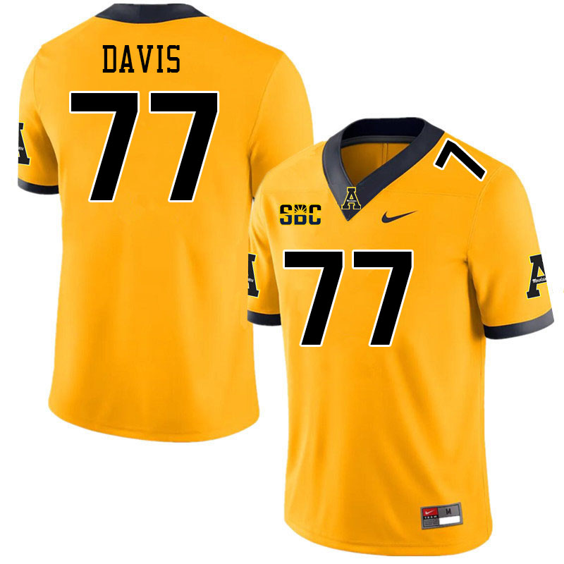 Men #77 Daniel Davis Appalachian State Mountaineers College Football Jerseys Stitched Sale-Gold